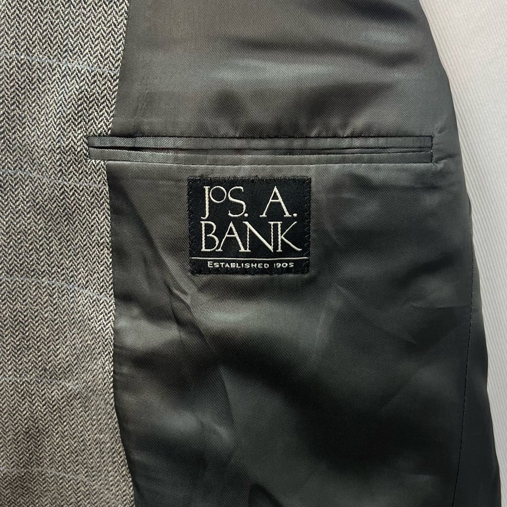 Jos. A. Bank Men's 42R Gray Silk/Cashmere/Wool Plaid Herringbone Blazer Jacket - Picture 6 of 7